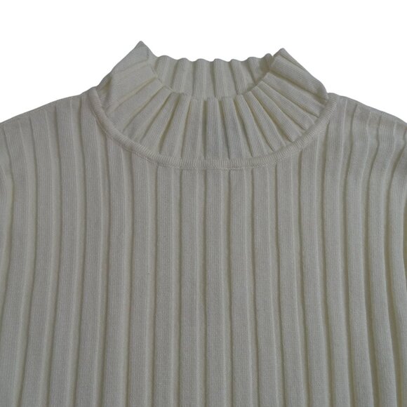 Cato Ribbed Mock Neck Cream Knit Top Sweater Women Size M Fitted Casual Layering - Picture 2 of 10